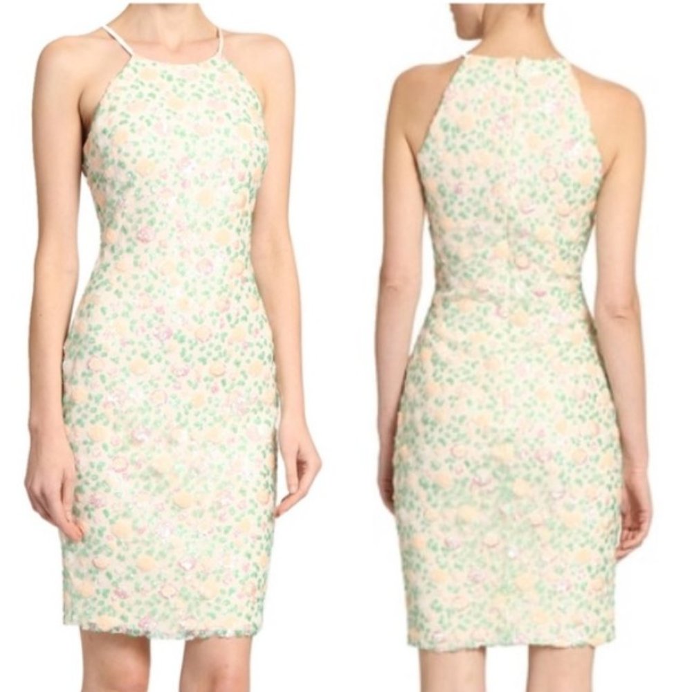 NWT Badgley Mischka Sequin Floral Racer Dress A020